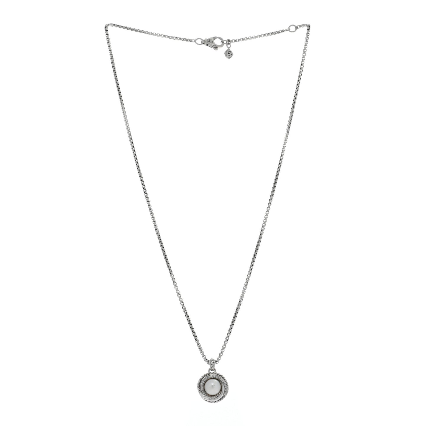 Sterling Silver Diamond Pearl 8mm Crossover Pendant Necklace