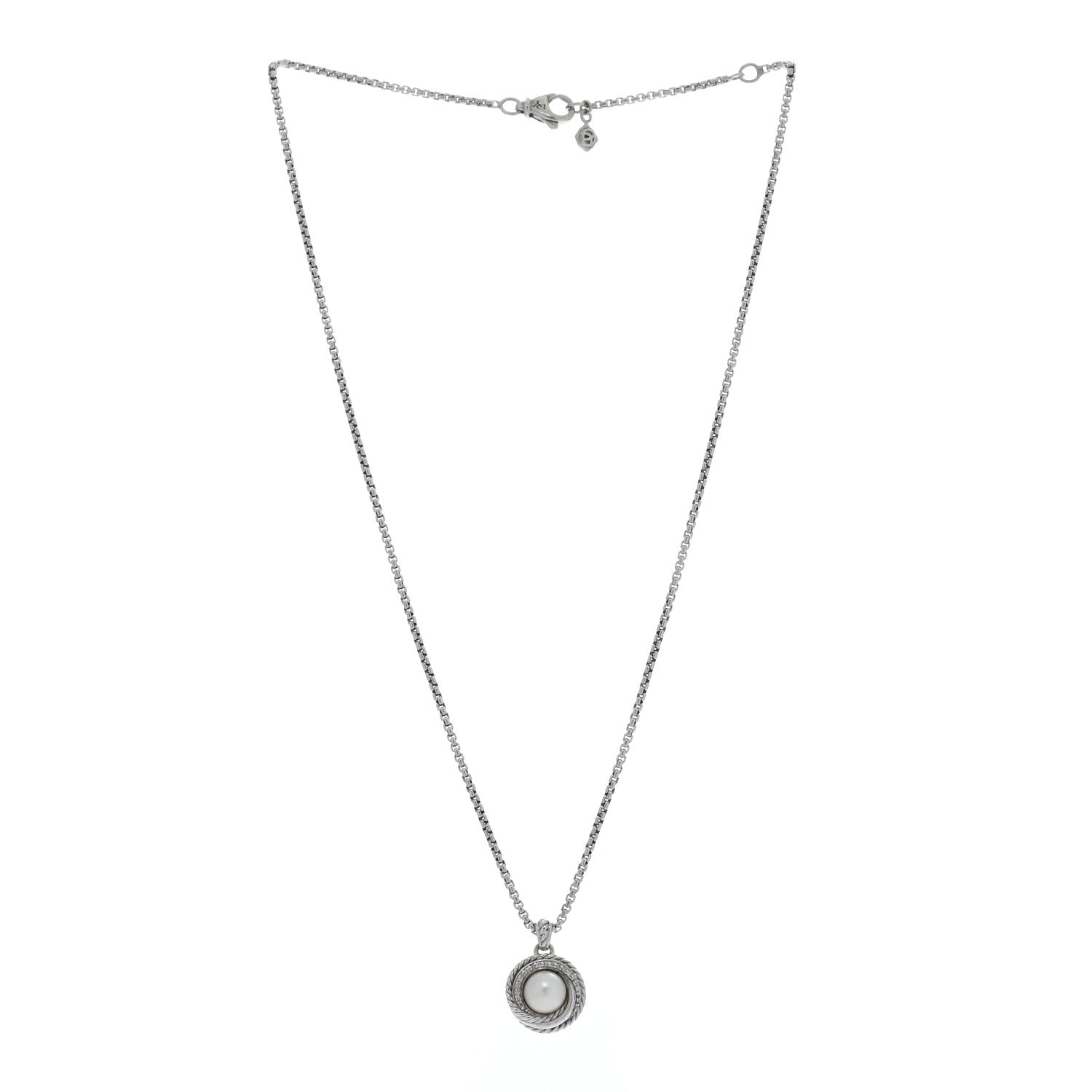 David Yurman Sterling Silver Diamond Pearl 8mm Crossover Pendant Necklace 2 of 4