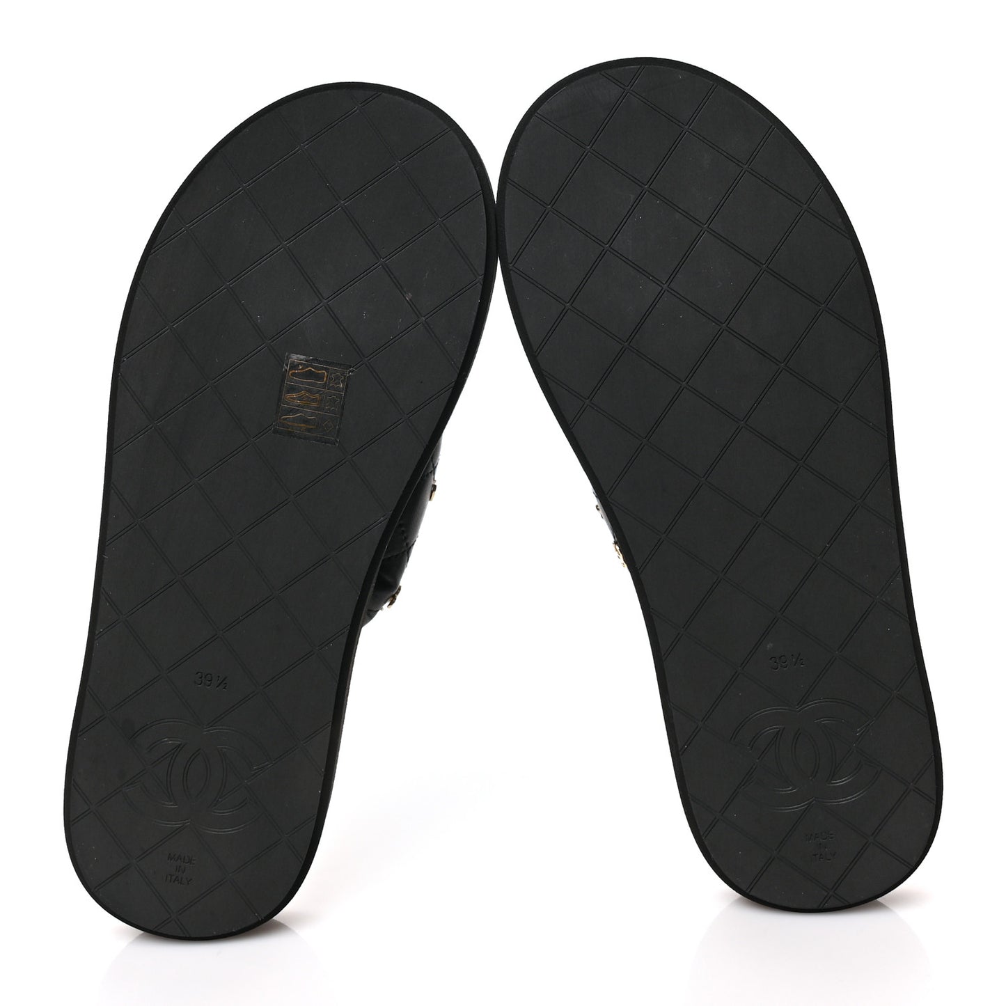 Lambskin Quilted Padded Charms Thong Sandals 39.5 Black