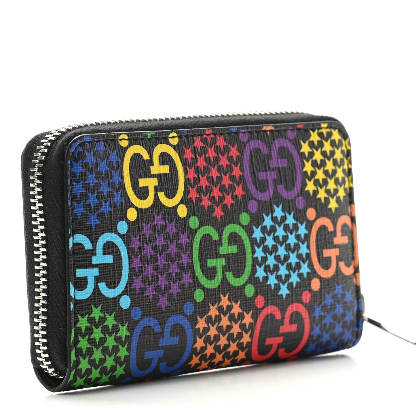 GG Supreme Monogram Psychedelic Zip Around Card Case Wallet Black
