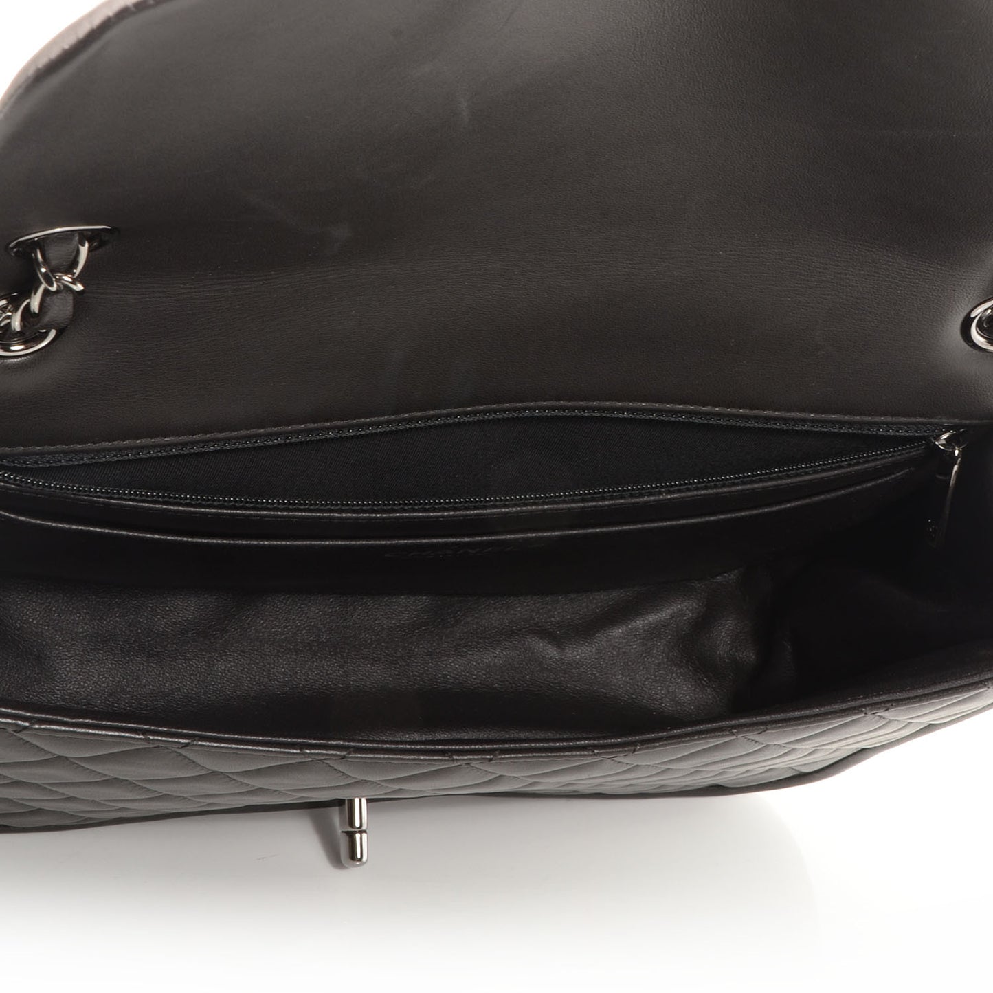 Lambskin Quilted Jumbo Classic Twist Flap Bag Black Grey