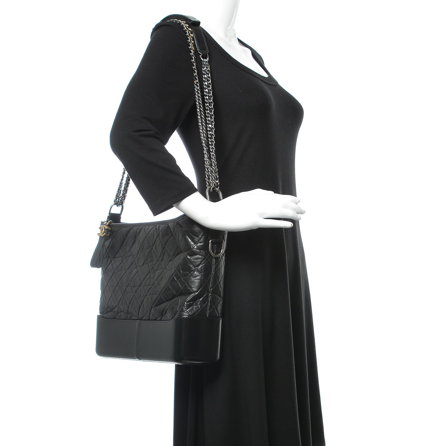 Chanel Aged Calfskin Quilted Large Gabrielle Hobo Black 2 of 10