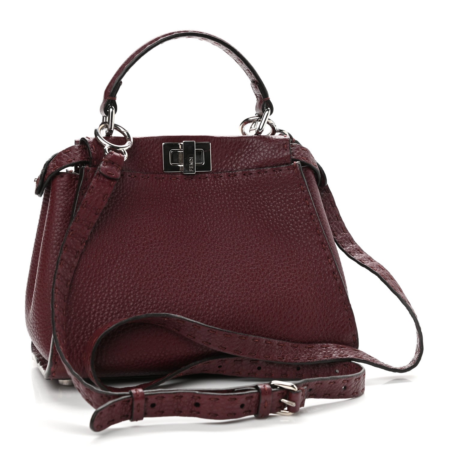 Fendi Cuoio Romano Selleria Bi-Color Mini Peekaboo Iconic Satchel Bordeaux Grigio Polvere 2 of 9
