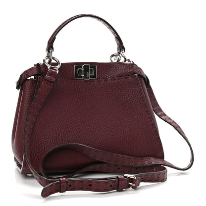 Fendi Cuoio Romano Selleria Bi-Color Mini Peekaboo Iconic Satchel Bordeaux Grigio Polvere 2 of 9