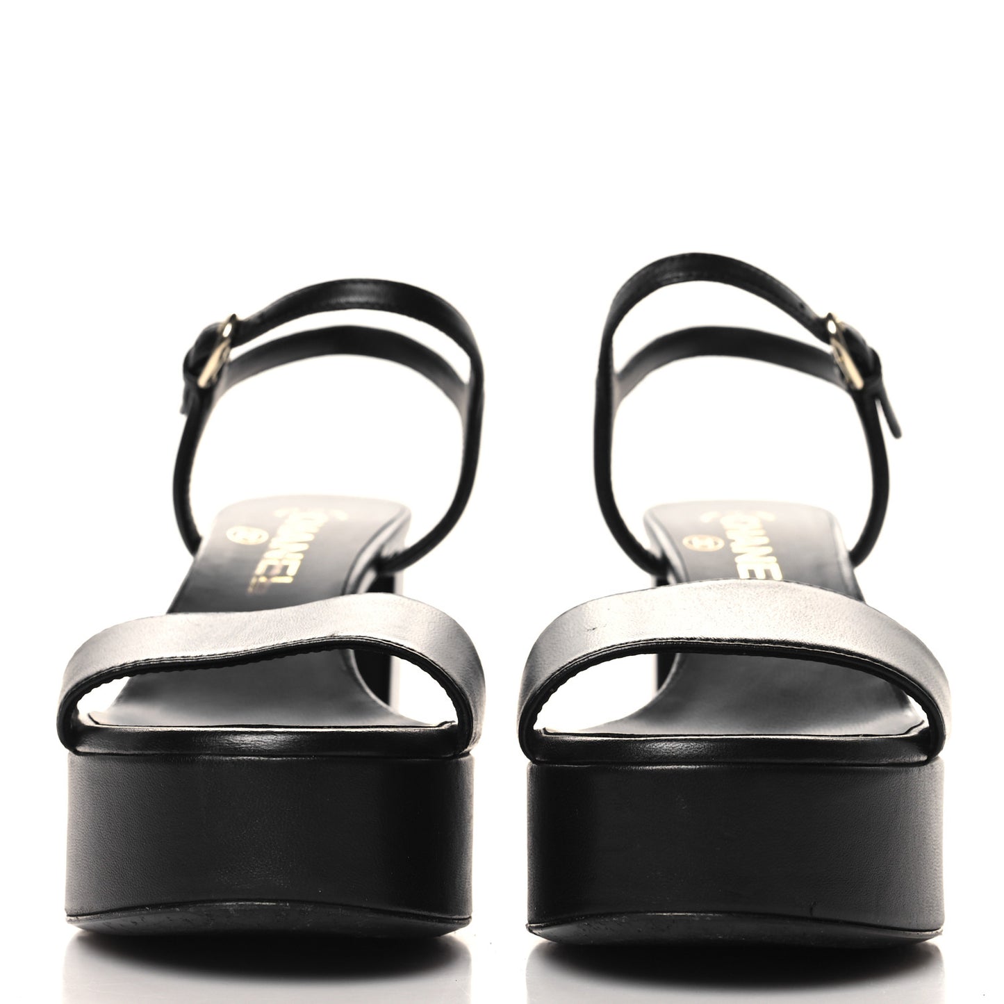Lambskin Logo Platform Sandals 36.5 Black