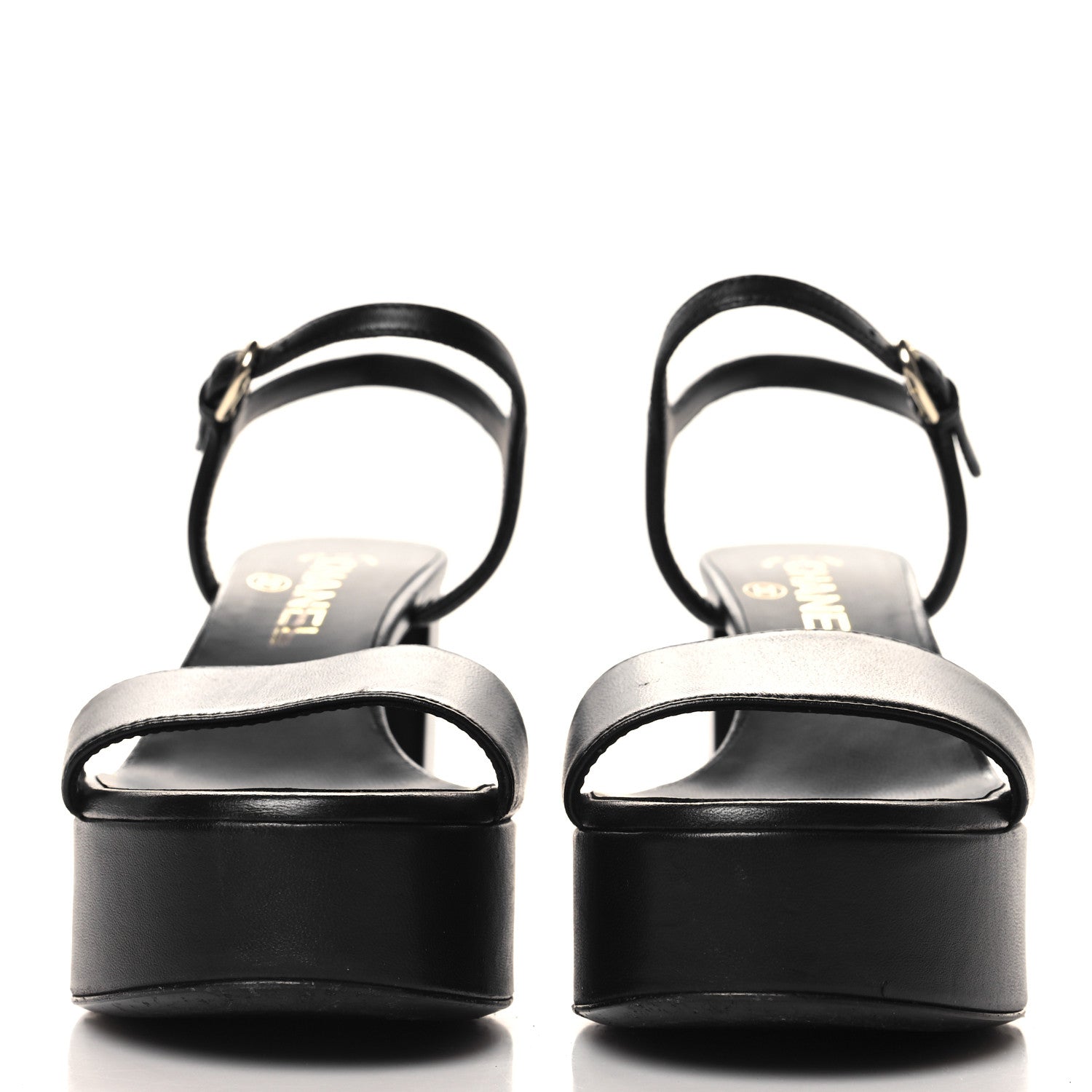 Chanel Lambskin Logo Platform Sandals 36.5 Black 3 of 10