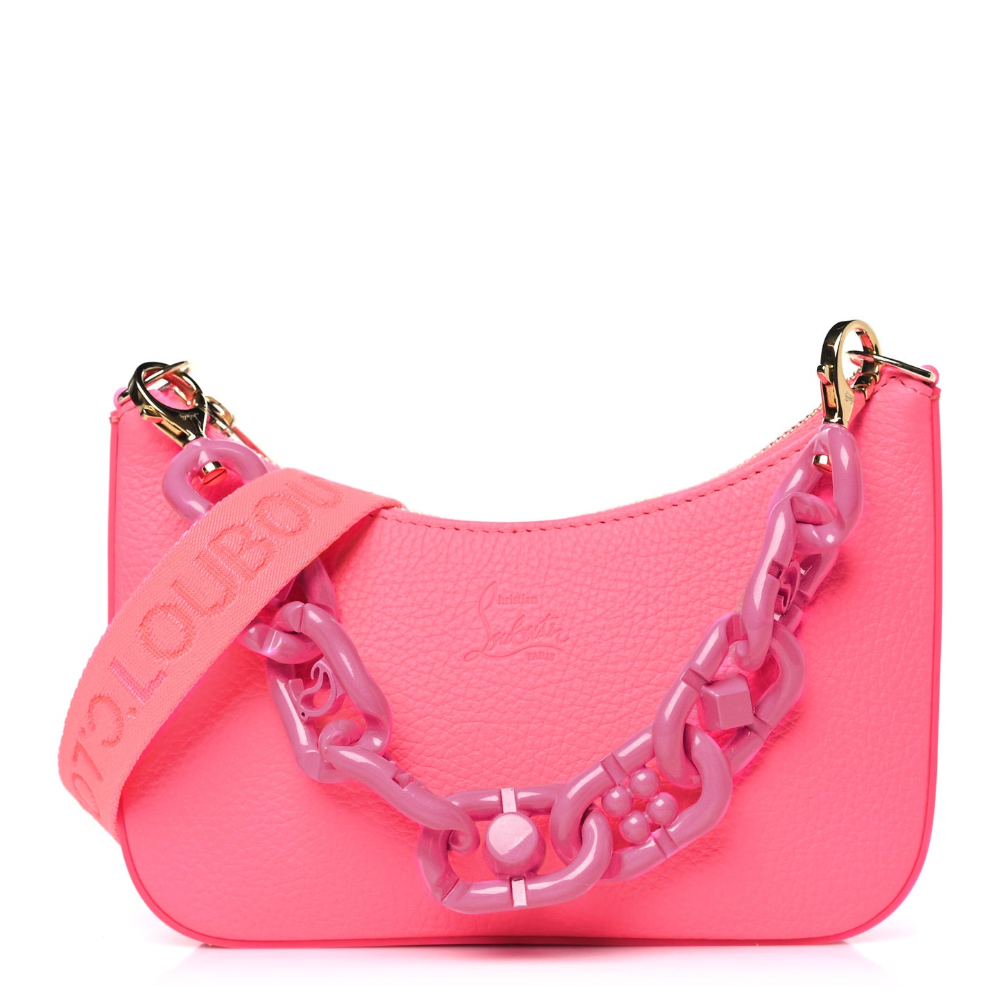CHRISTIAN LOUBOUTIN Calfskin Mini Loubila Chain Shoulder Bag Fluo Pink