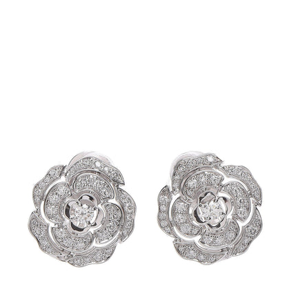 Chanel 18K White Gold Diamond Bouton de Camelia Earrings 1 of 5