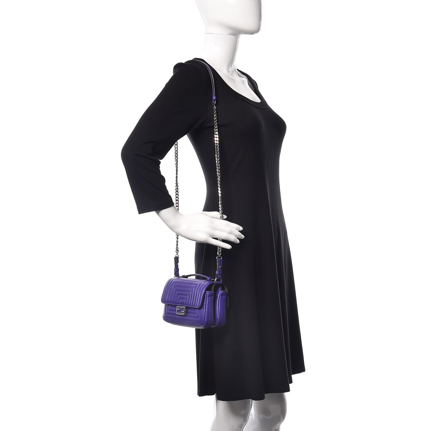 Fendi Shiny Nappa Trapuntata Micro Double Baguette Purple 2 of 10