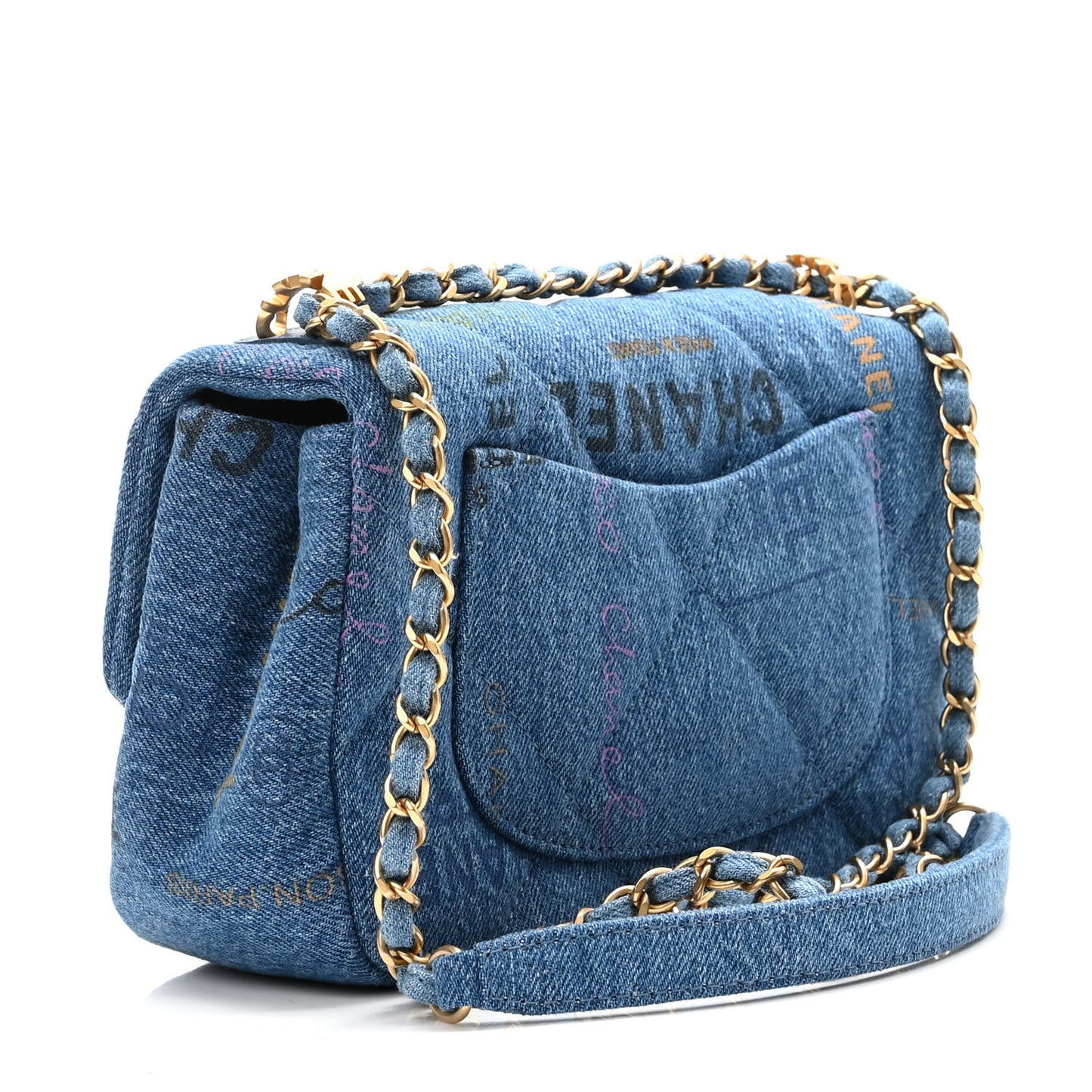 Denim Quilted Mini Denim Mood Rectangular Flap Blue Multicolor