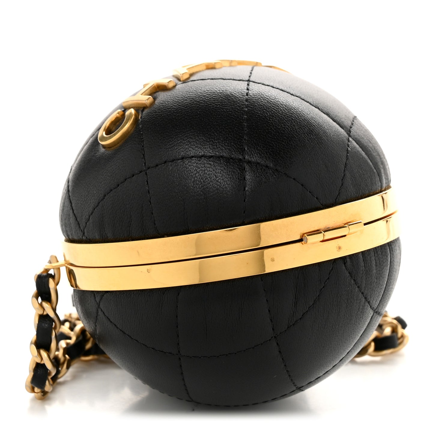 Lambskin Quilted Sphere Minaudiere Chain Clutch Black