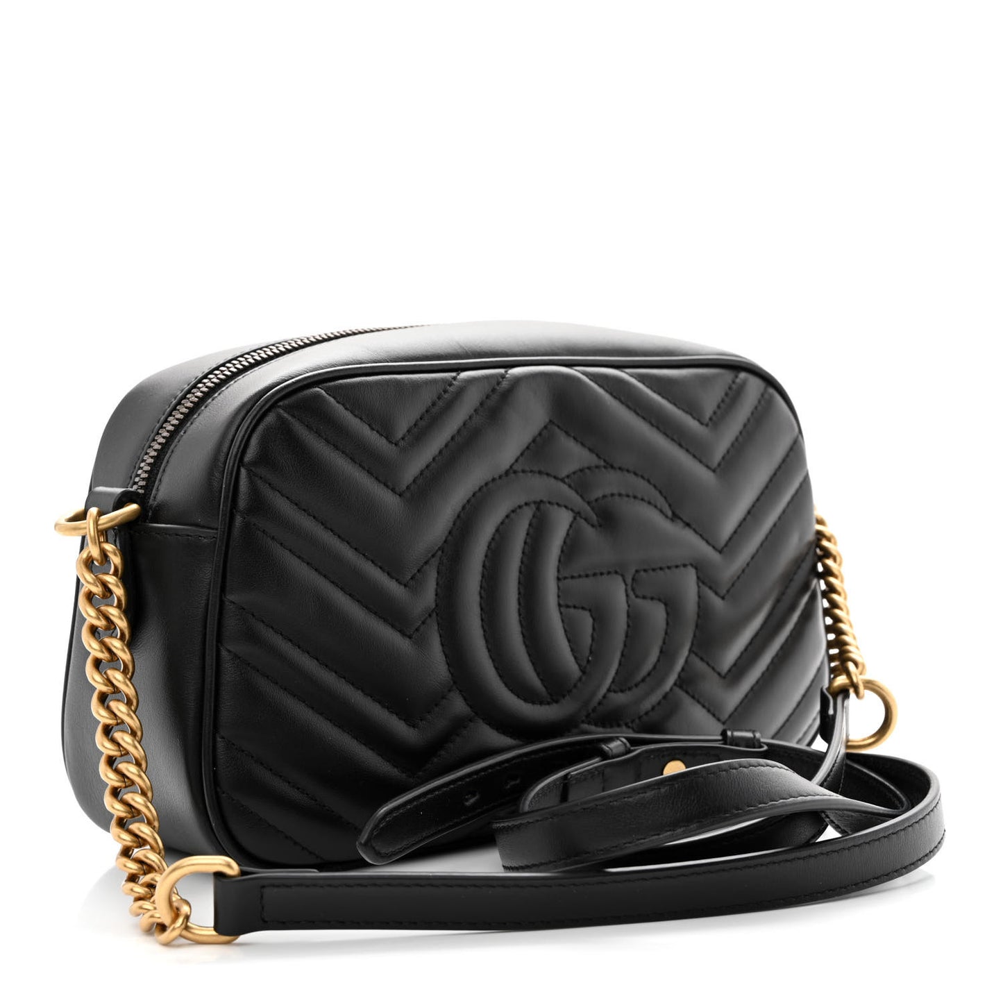 Calfskin Matelasse Small GG Marmont Chain Shoulder Bag Black
