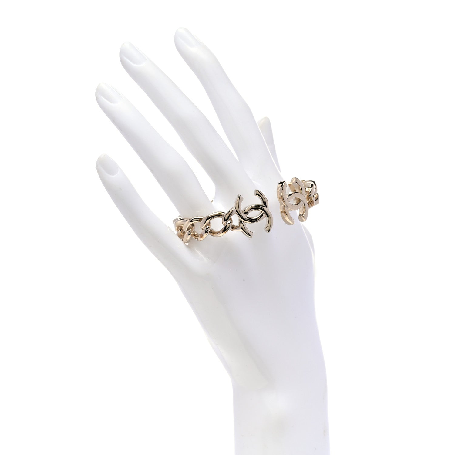 Chanel Metal CC Chain Link Cuff Bracelet Gold 2 of 5