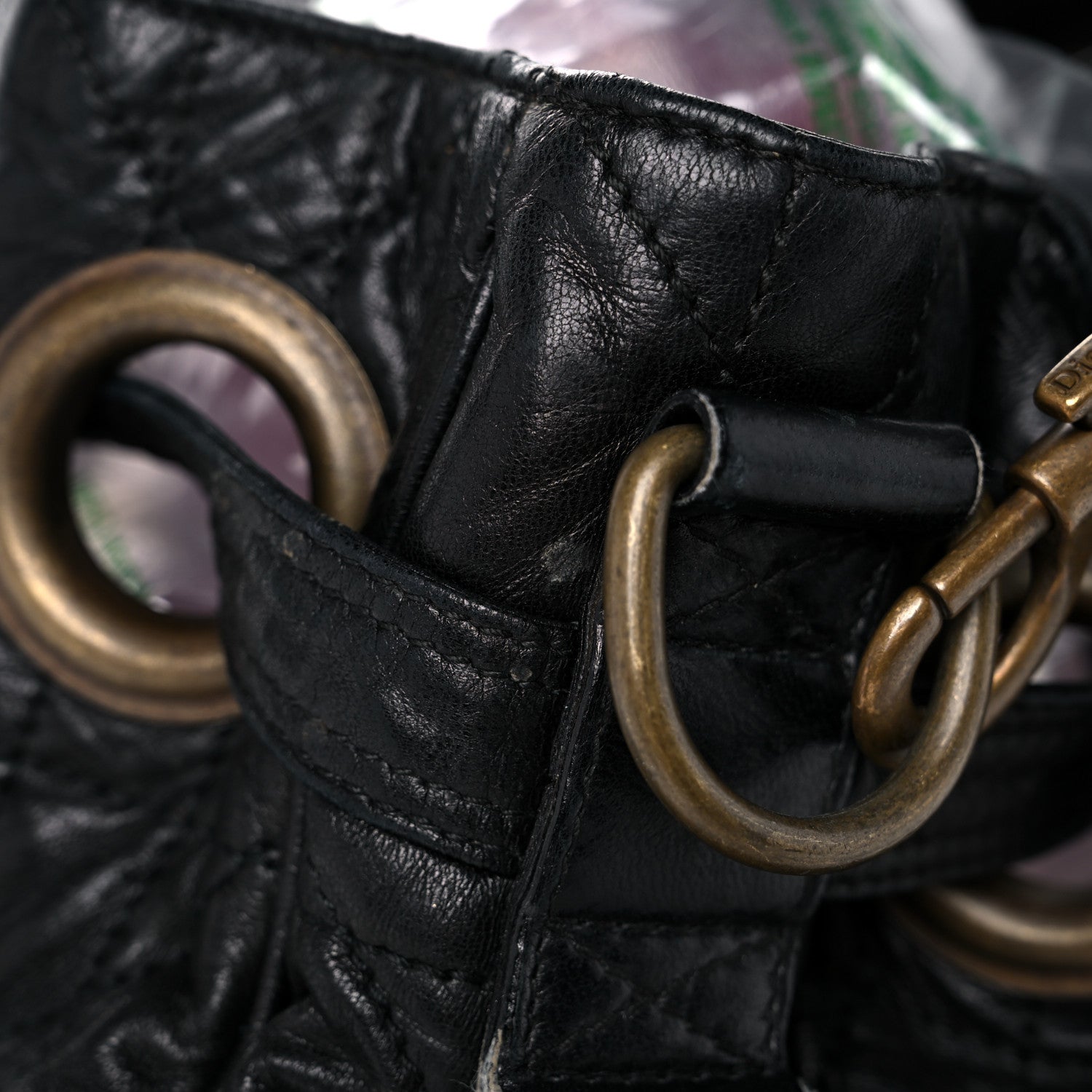 Christian Dior Lambskin Cannage Drawstring Bag Black 26 of 33