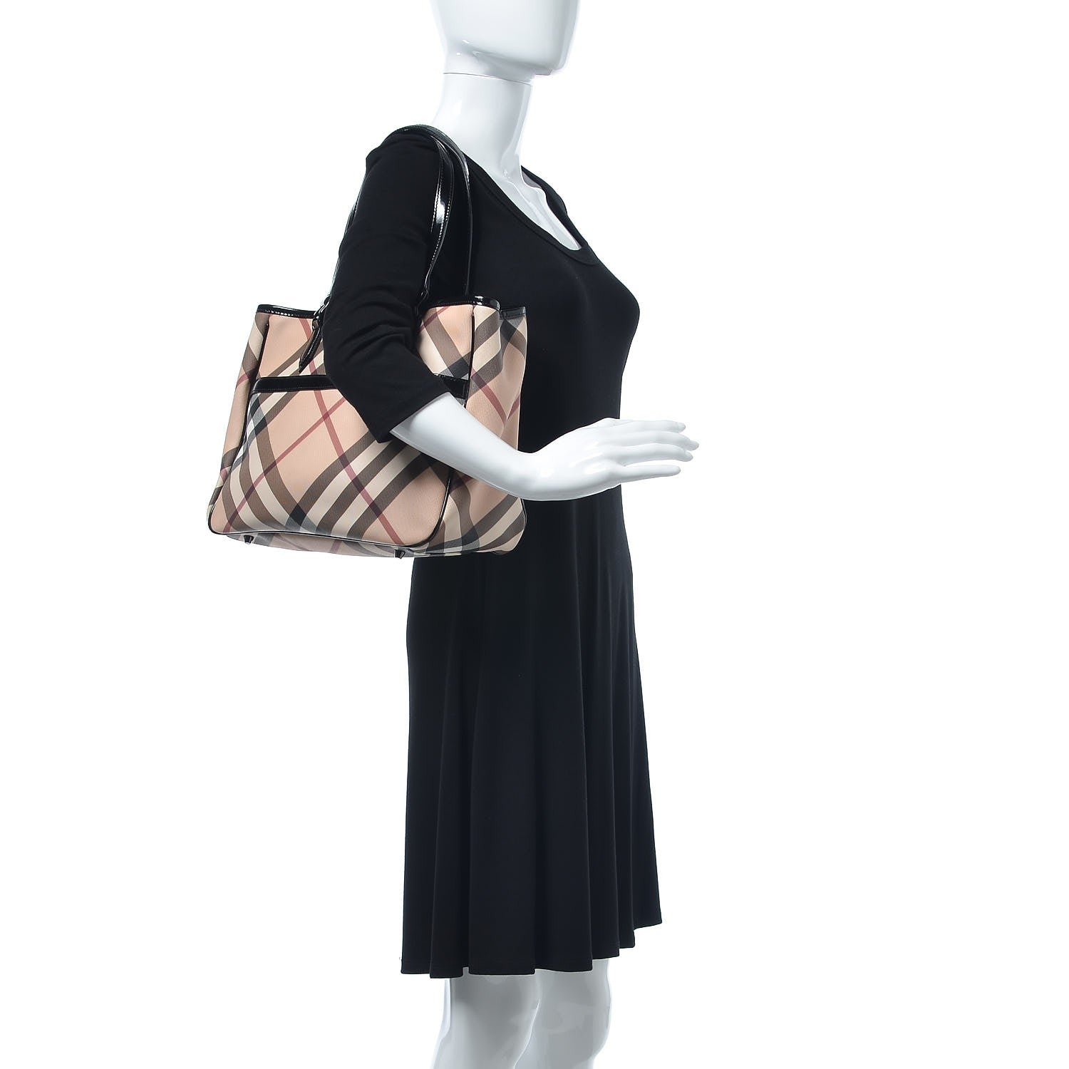 Burberry Patent Trim Nova Check Tote Black 2 of 9