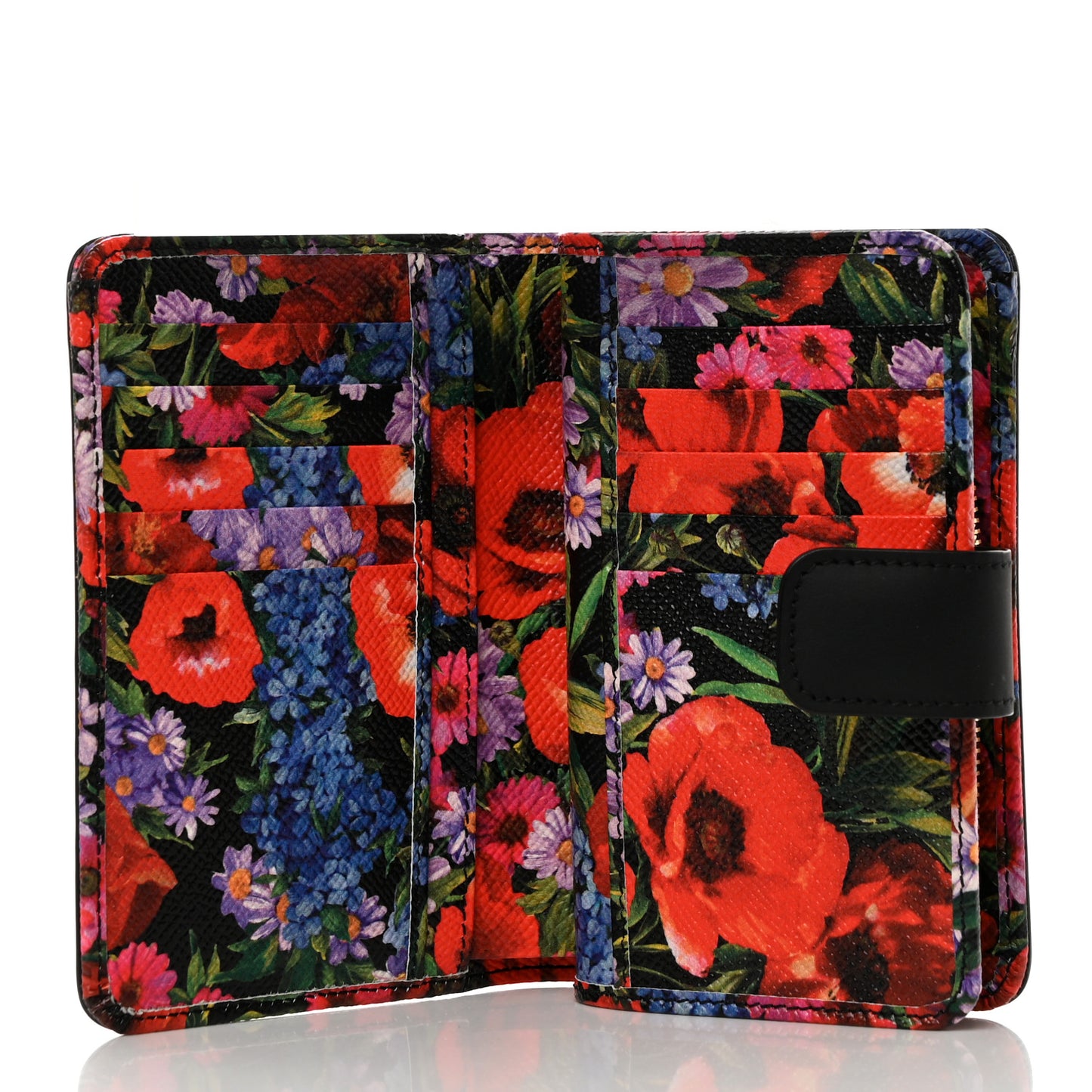 Calfskin French Compact Wallet Black Multicolor