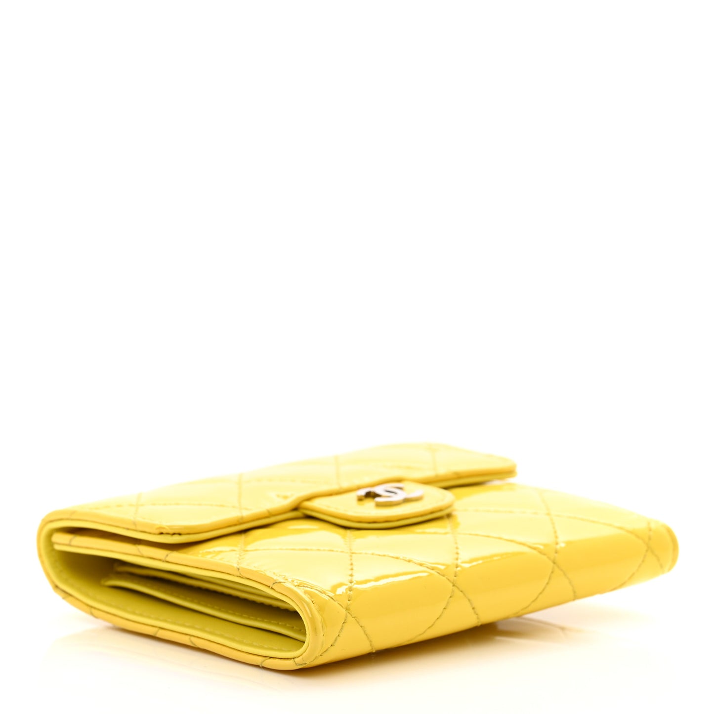 Patent Quilted Compact Flap Wallet Yellow