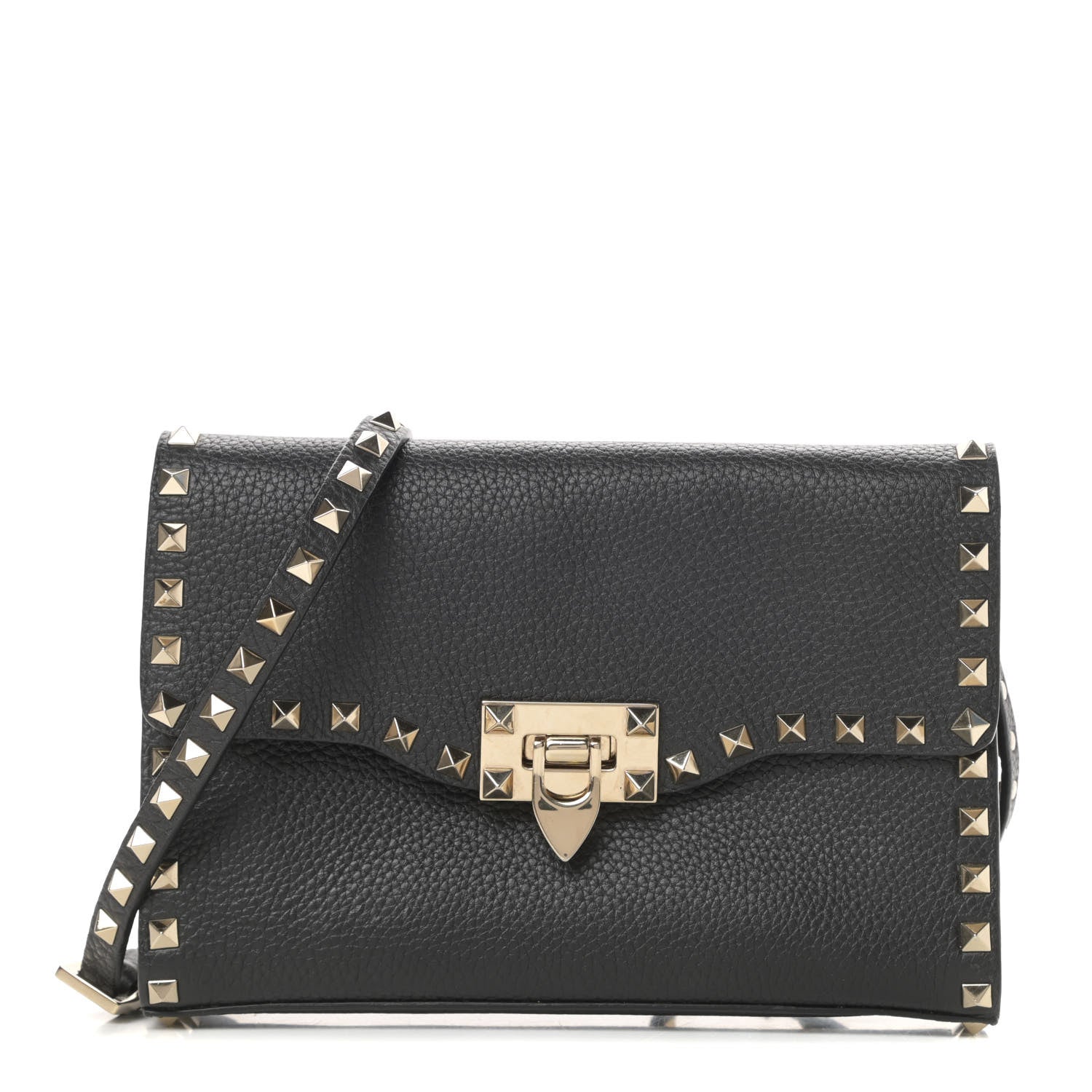 Valentino Garavani Pebbled Calfskin Medium Rockstud Flip Lock Crossbody Bag Black 1 of 13