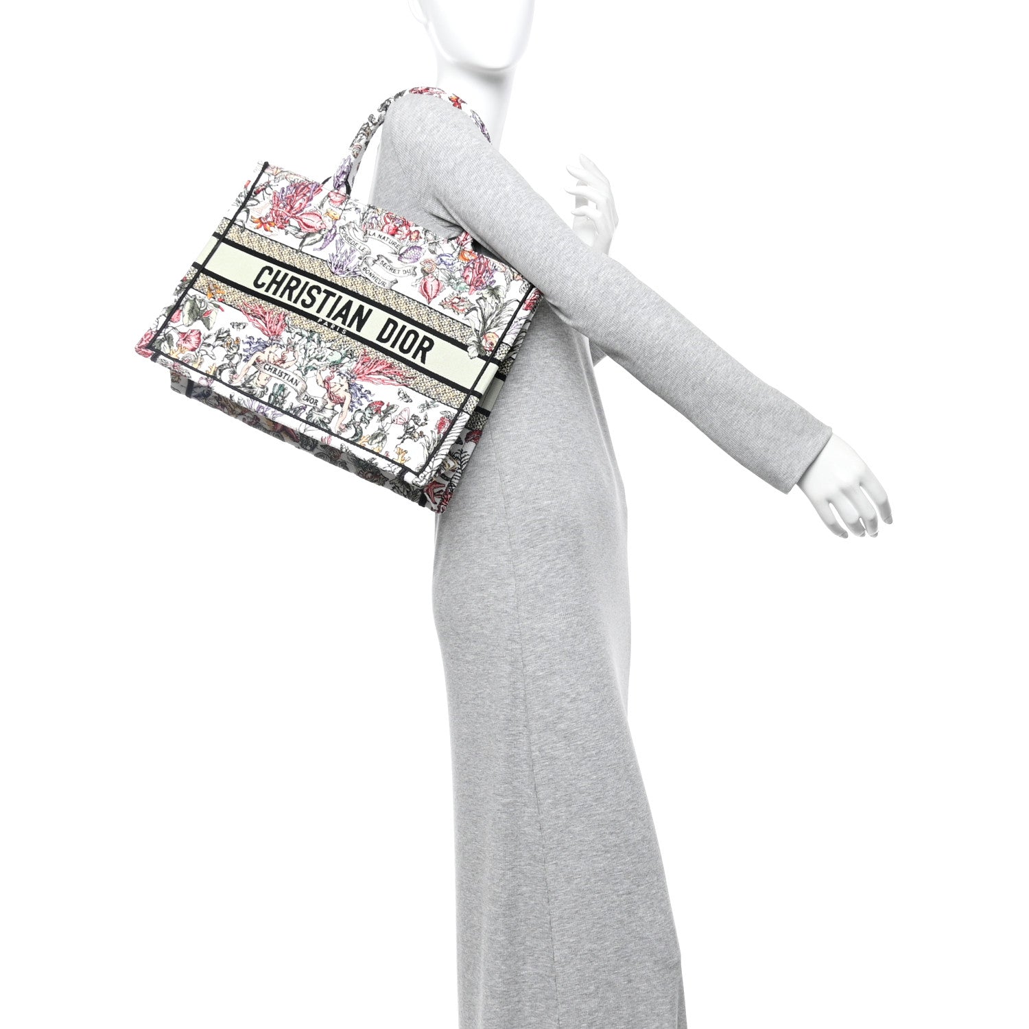 Christian Dior Canvas Embroidered Medium Book Tote White Multicolor 2 of 10