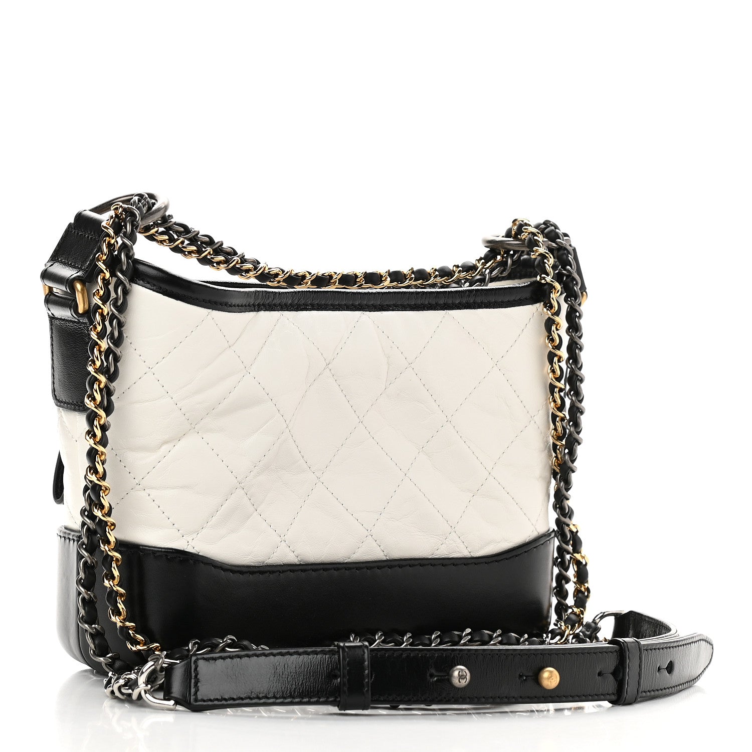Chanel Aged Calfskin Quilted Small Gabrielle Hobo Black White 3 of 9