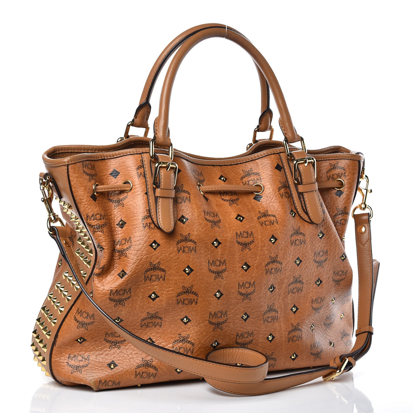 Visetos Studded Medium Drawstring Shopper Cognac