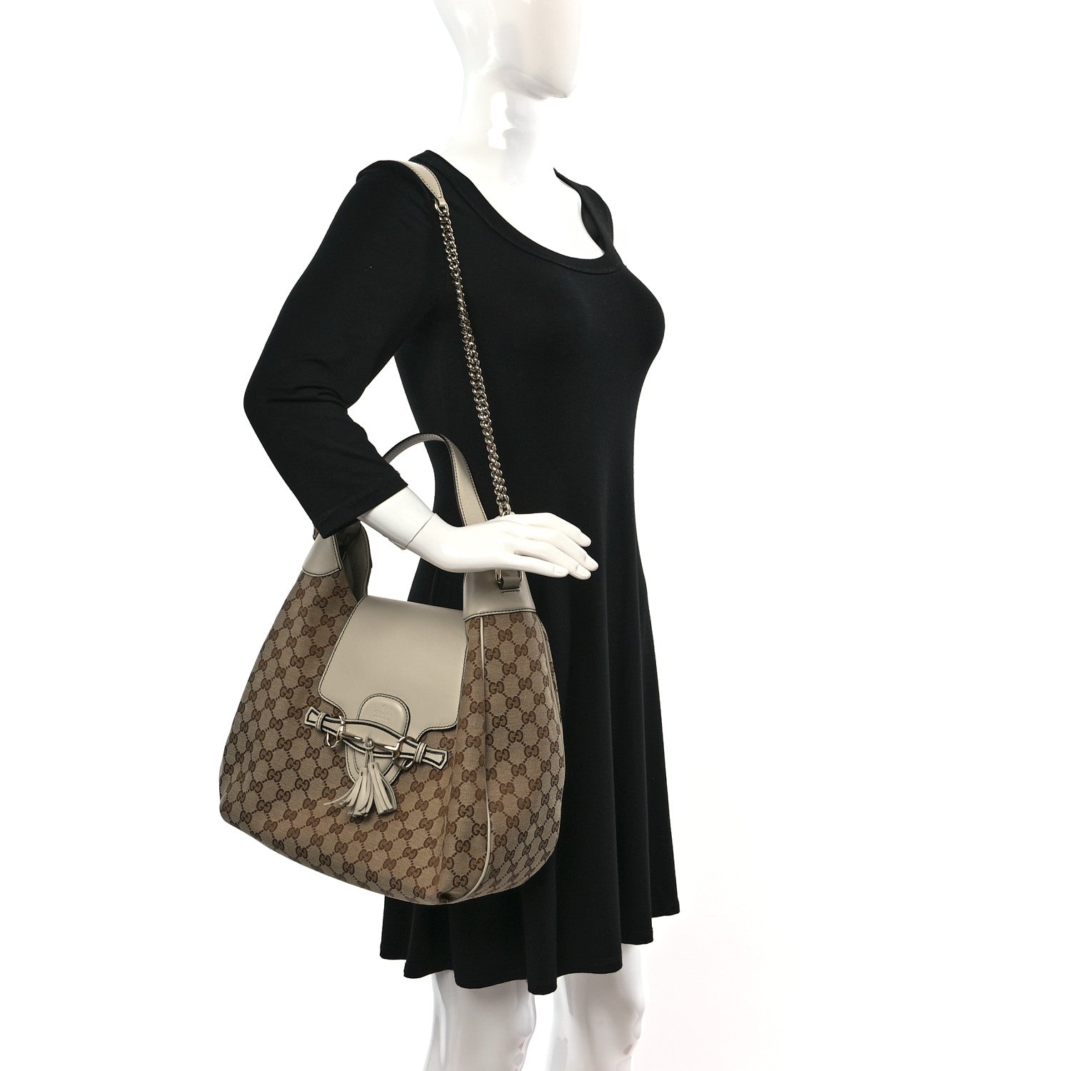Gucci Monogram Margaux Calfskin Medium Emily Hobo Beige Ebony Mystic White 2 of 11