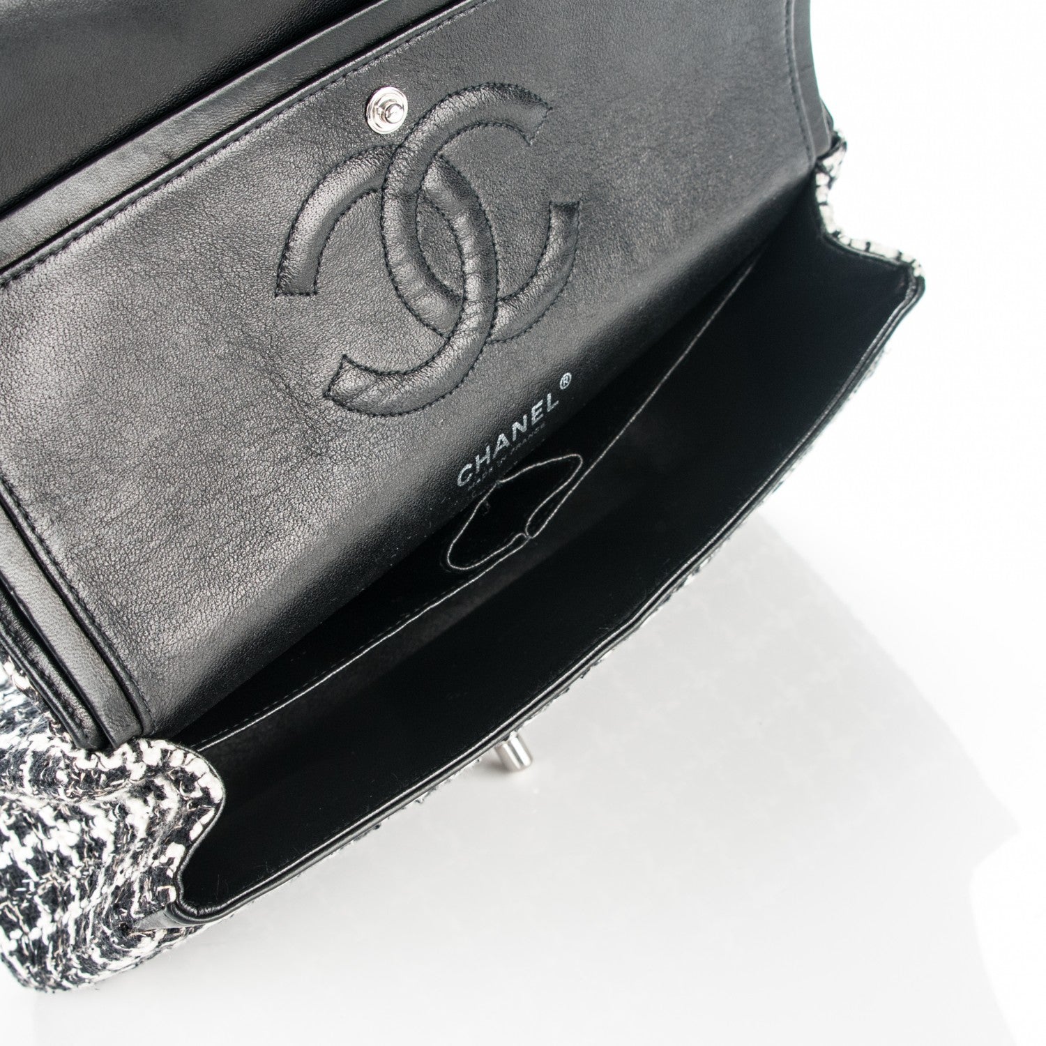 Chanel Tweed Quilted Medium Double Flap Black White 6 of 6