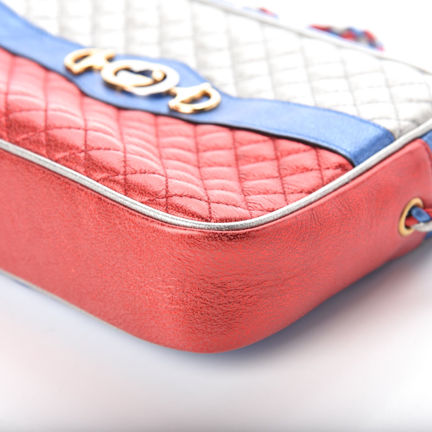 Gucci Laminated Nappa Trapuntata Small Zumi Shoulder Bag Rosso Marine Argento 9 of 9