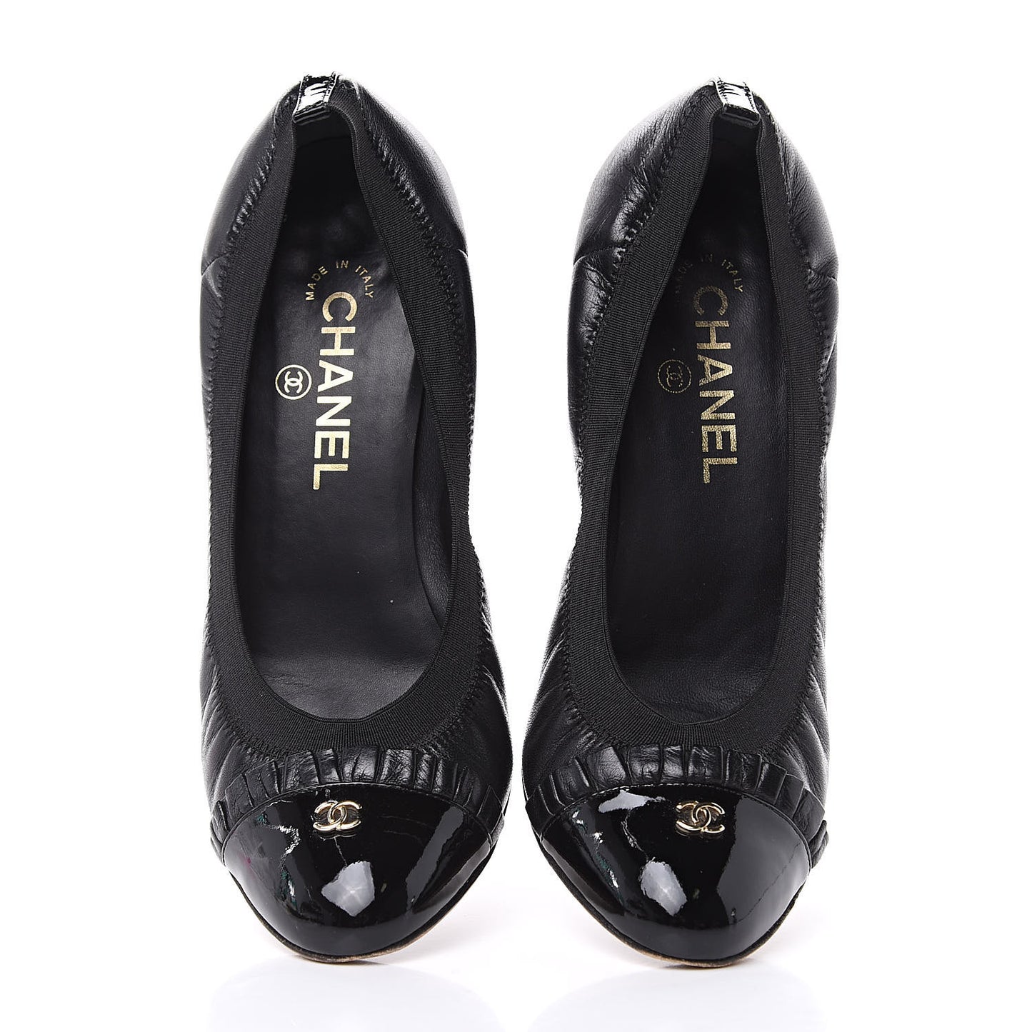 Lambskin Patent CC Elastic Cap Toe Ballerina Pumps 39.5 Black