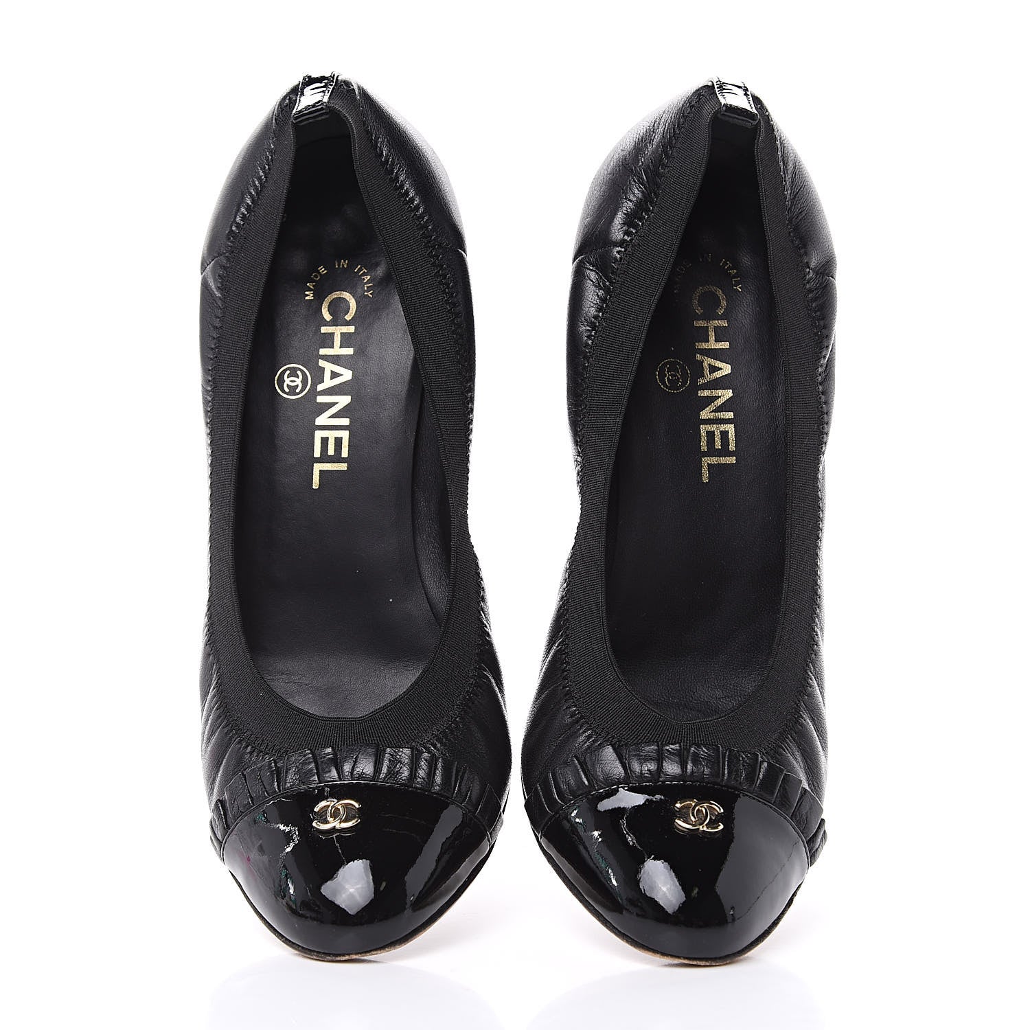 Chanel Lambskin Patent CC Elastic Cap Toe Ballerina Pumps 39.5 Black 3 of 11