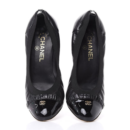 Chanel Lambskin Patent CC Elastic Cap Toe Ballerina Pumps 39.5 Black 3 of 11