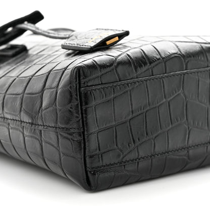 Saint Laurent Calfskin Crocodile Embossed Paris Mini Toy Shopper Tote Black 9 of 10