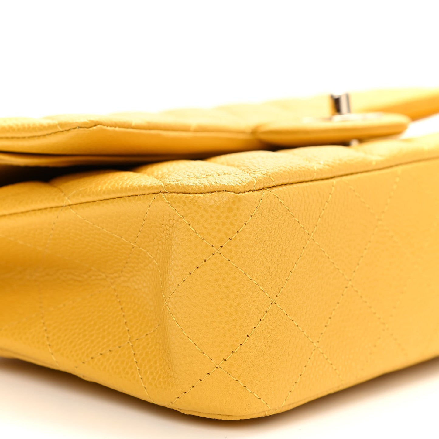 Caviar Quilted Medium Double Flap Yellow