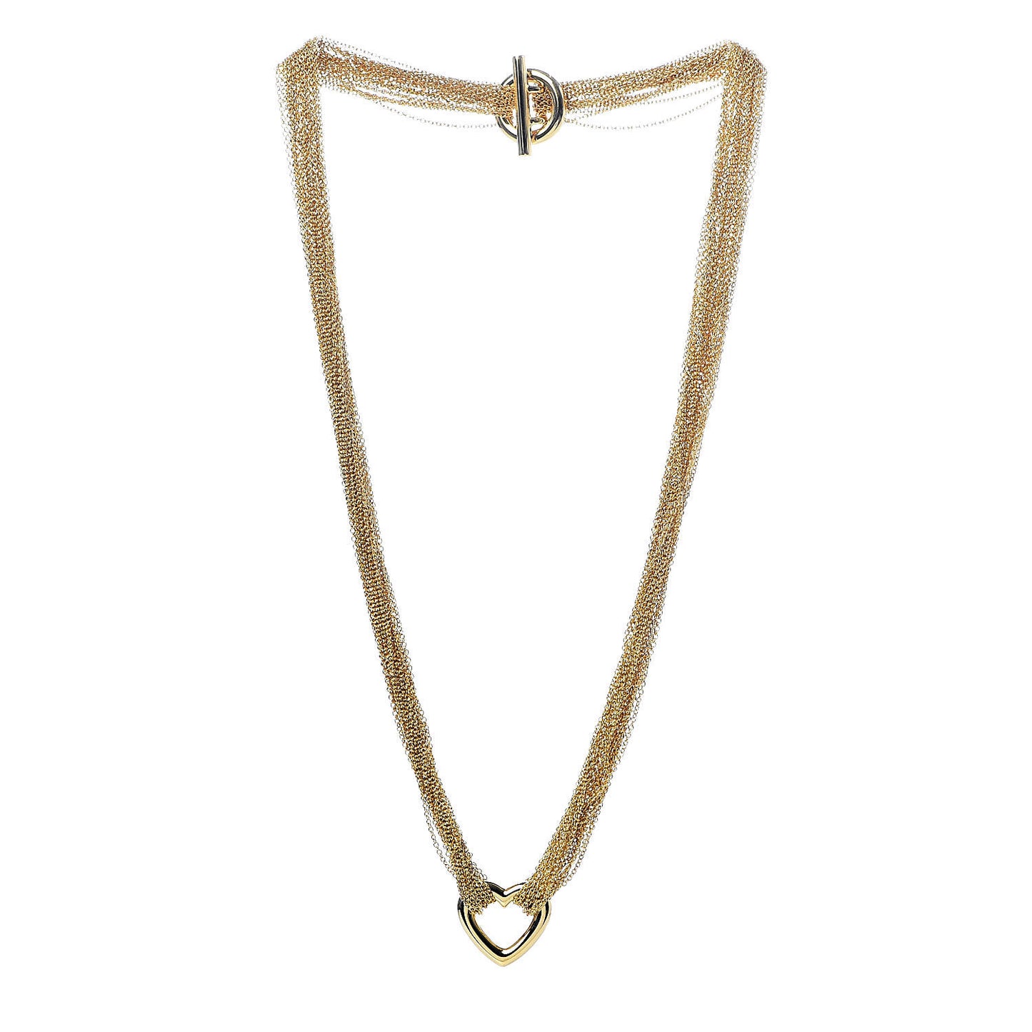 18K Yellow Gold Heart Mesh Toggle Necklace