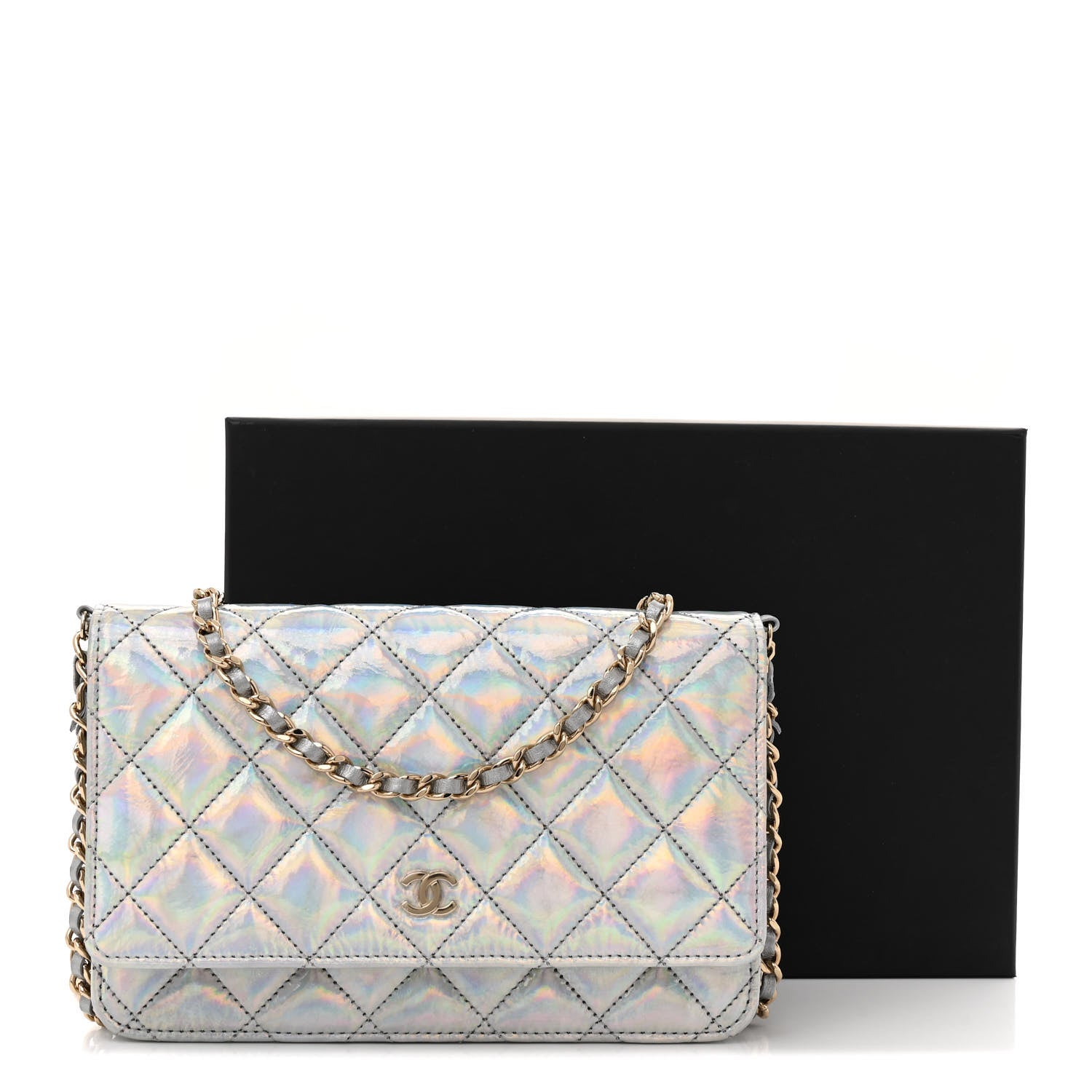 Chanel Iridescent Goatskin Quilted Wallet On Chain WOC Silver 11 of 11