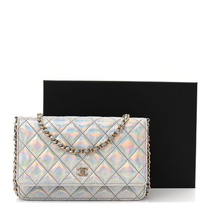 Chanel Iridescent Goatskin Quilted Wallet On Chain WOC Silver 11 of 11