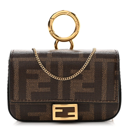 Fendi Glazed Fabric FF 1974 Nano Baguette Charm Mogano Panna 1 of 10