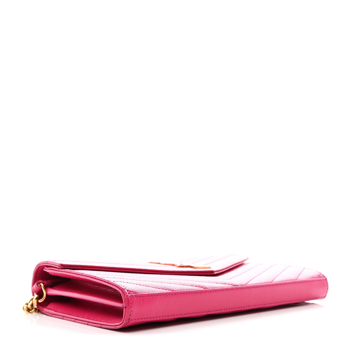 Grain De Poudre Matelasse Chevron Monogram Chain Wallet Lipstick Fuchsia