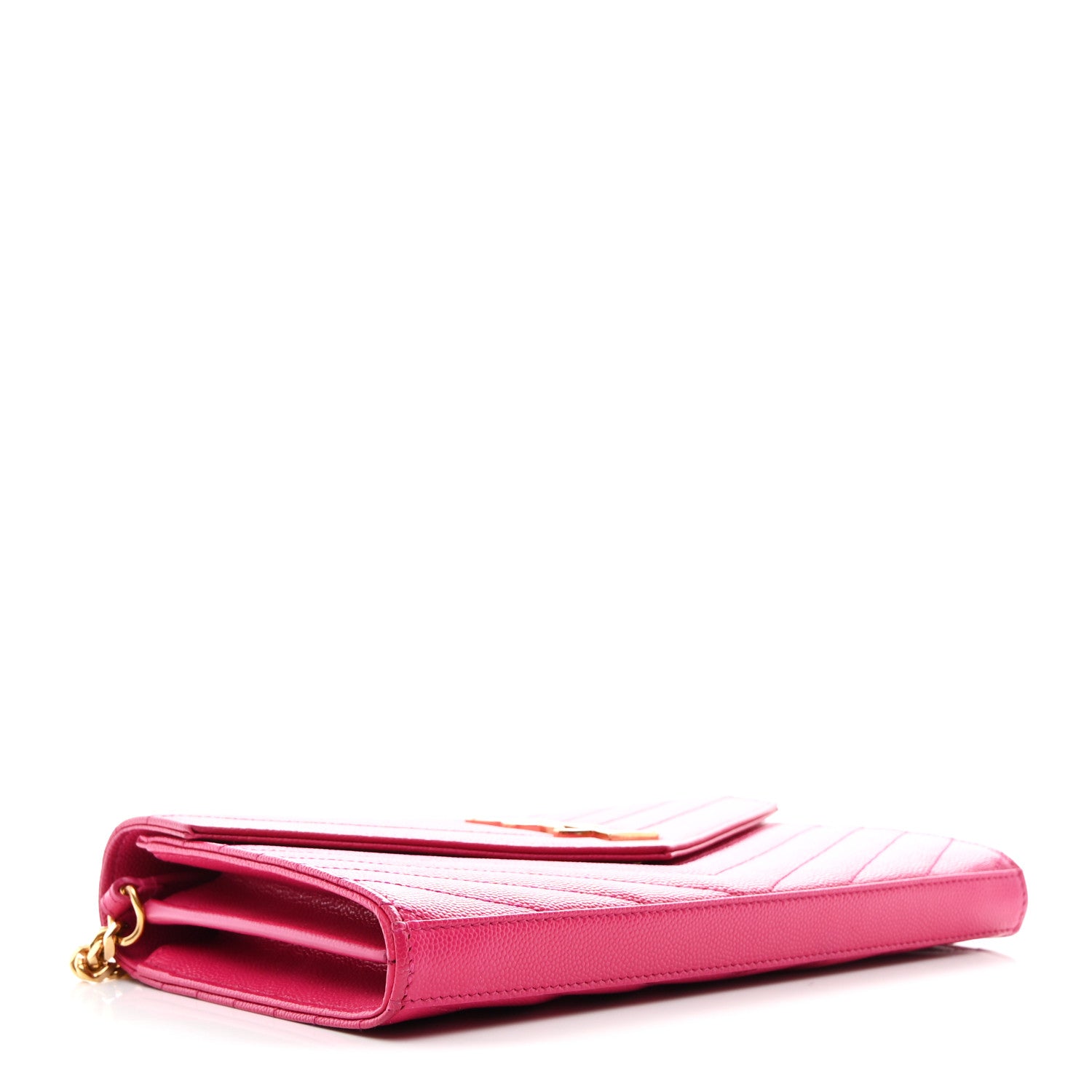Saint Laurent Grain De Poudre Matelasse Chevron Monogram Chain Wallet Lipstick Fuchsia 4 of 15