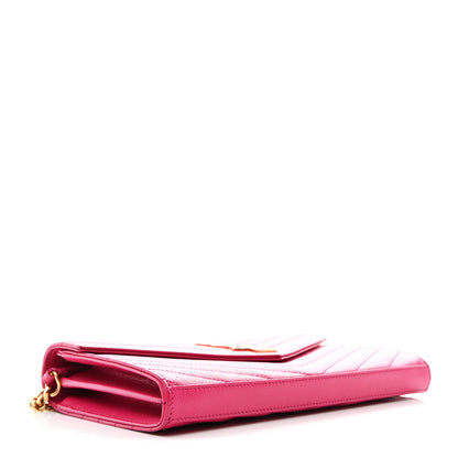 Saint Laurent Grain De Poudre Matelasse Chevron Monogram Chain Wallet Lipstick Fuchsia 4 of 15