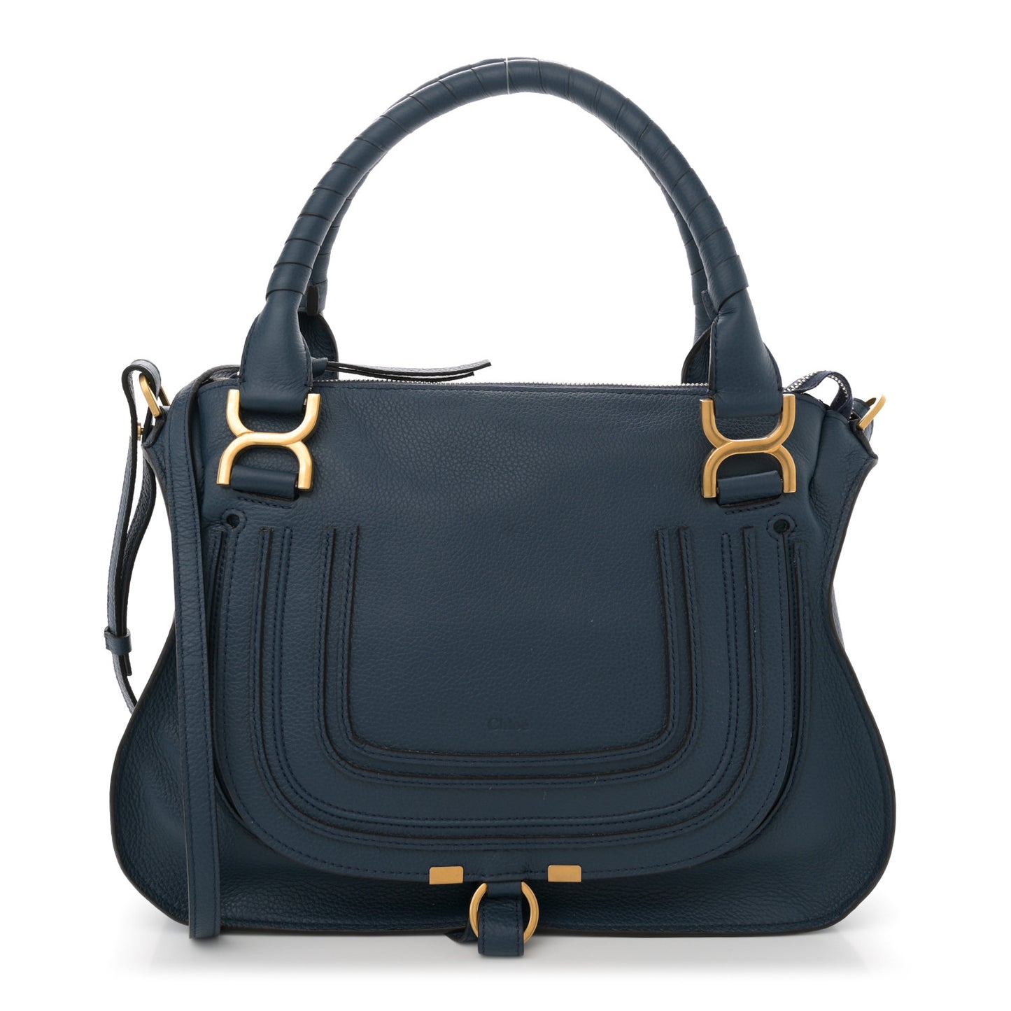 Calfskin Braided Medium Marcie Double Carry Navy