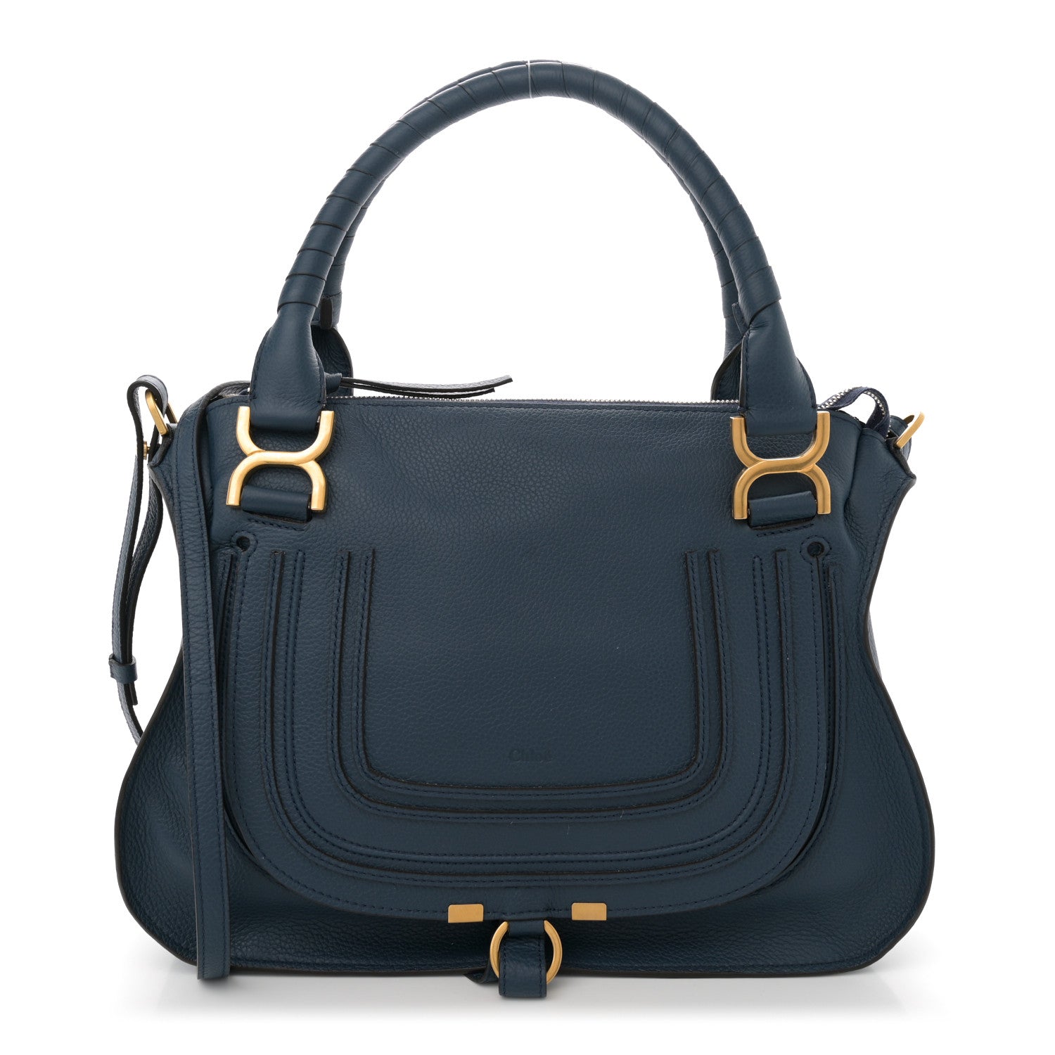 Chloe Calfskin Braided Medium Marcie Double Carry Navy 1 of 10
