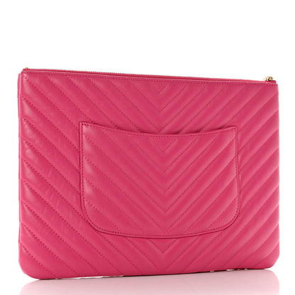 Chanel Lambskin Chevron Quilted Medium Cosmetic Case Pink 3 of 8