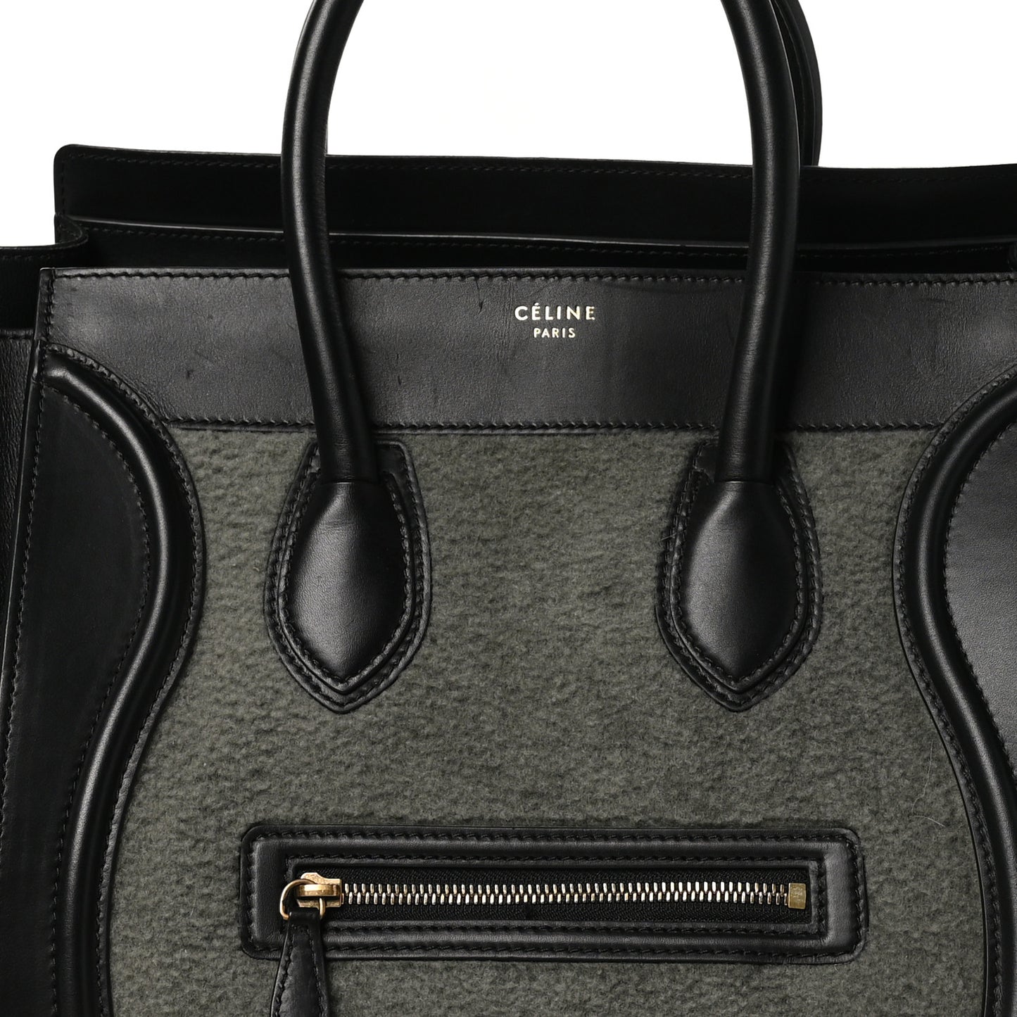 Smooth Calfskin Shearling Bi-Color Mini Luggage Black Green