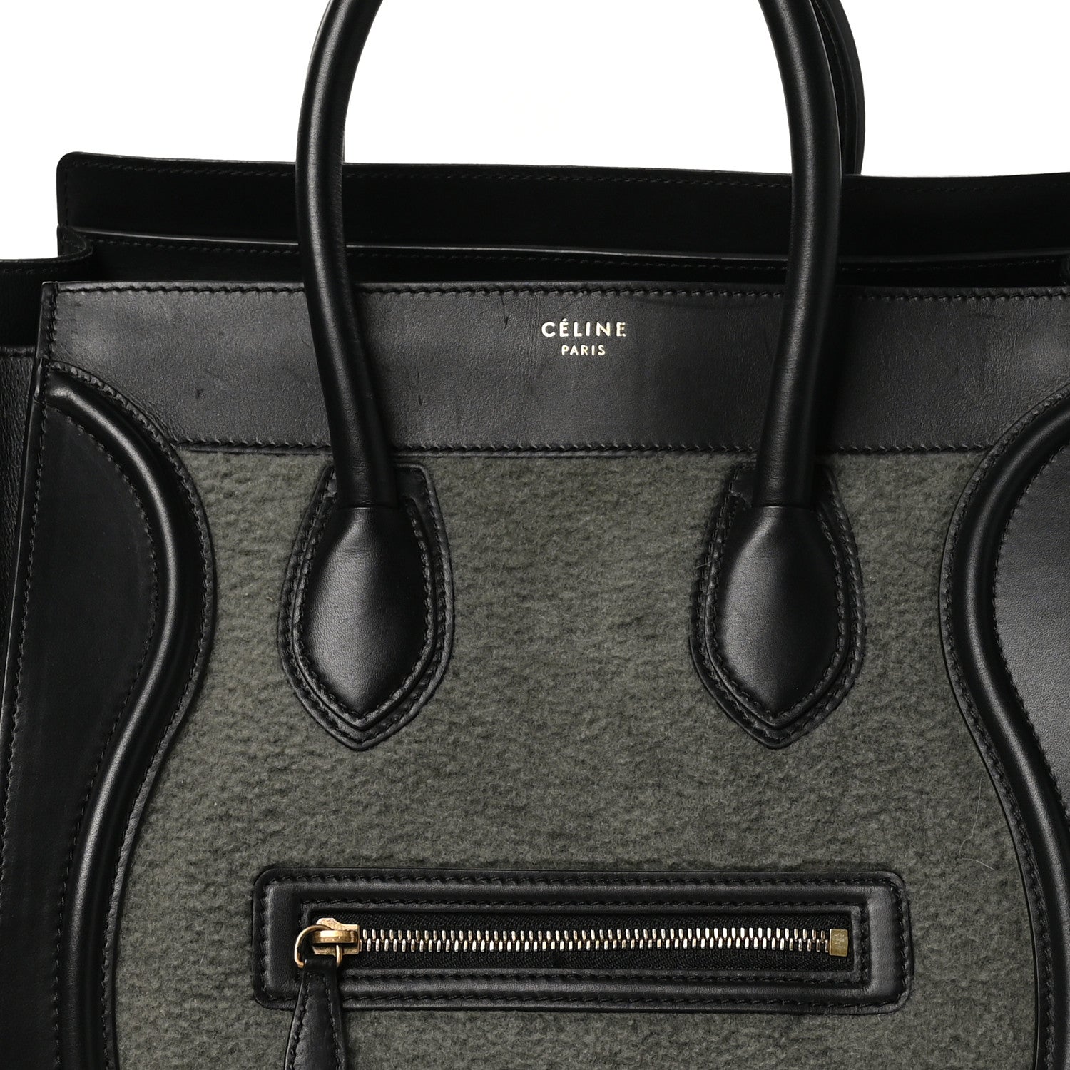 Celine Smooth Calfskin Shearling Bi-Color Mini Luggage Black Green 7 of 9