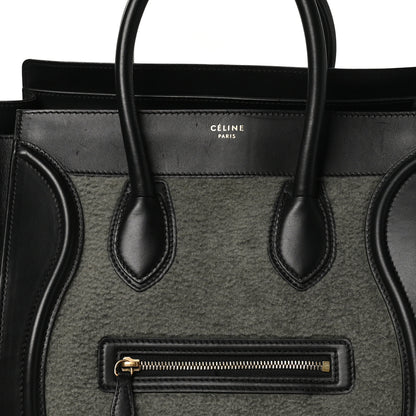 Celine Smooth Calfskin Shearling Bi-Color Mini Luggage Black Green 7 of 9