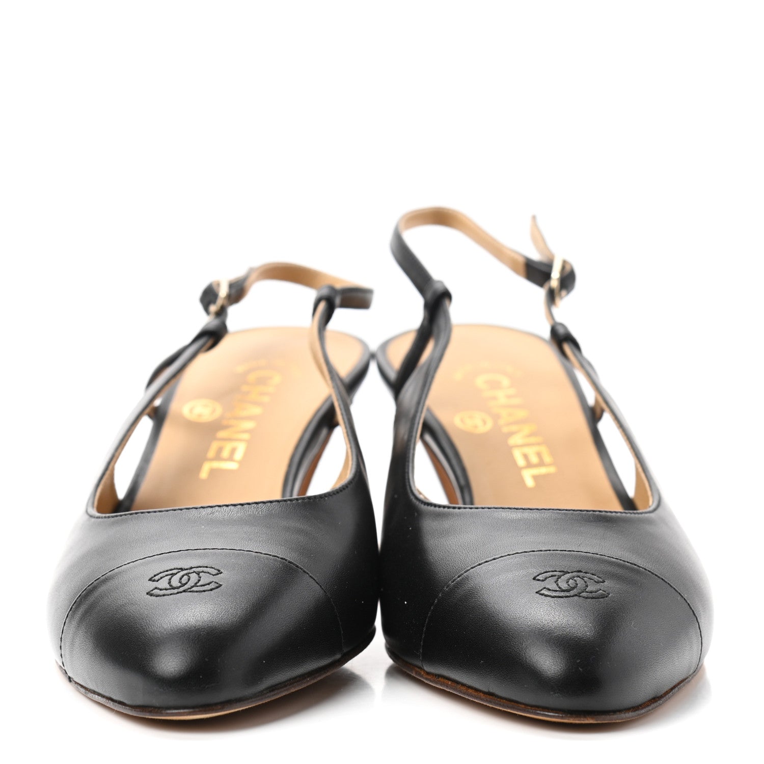 Chanel Calfskin Embossed Cap Toe CC Slingback Pumps 38 Black 2 of 10