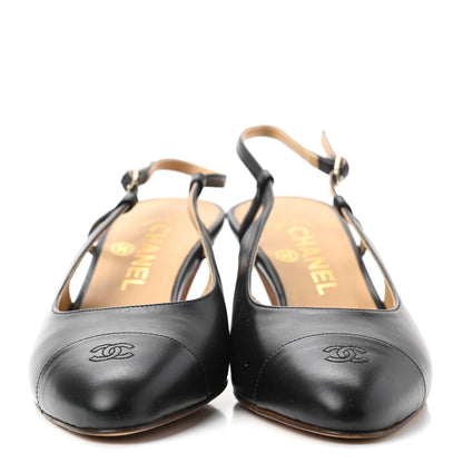 Chanel Calfskin Embossed Cap Toe CC Slingback Pumps 38 Black 2 of 10