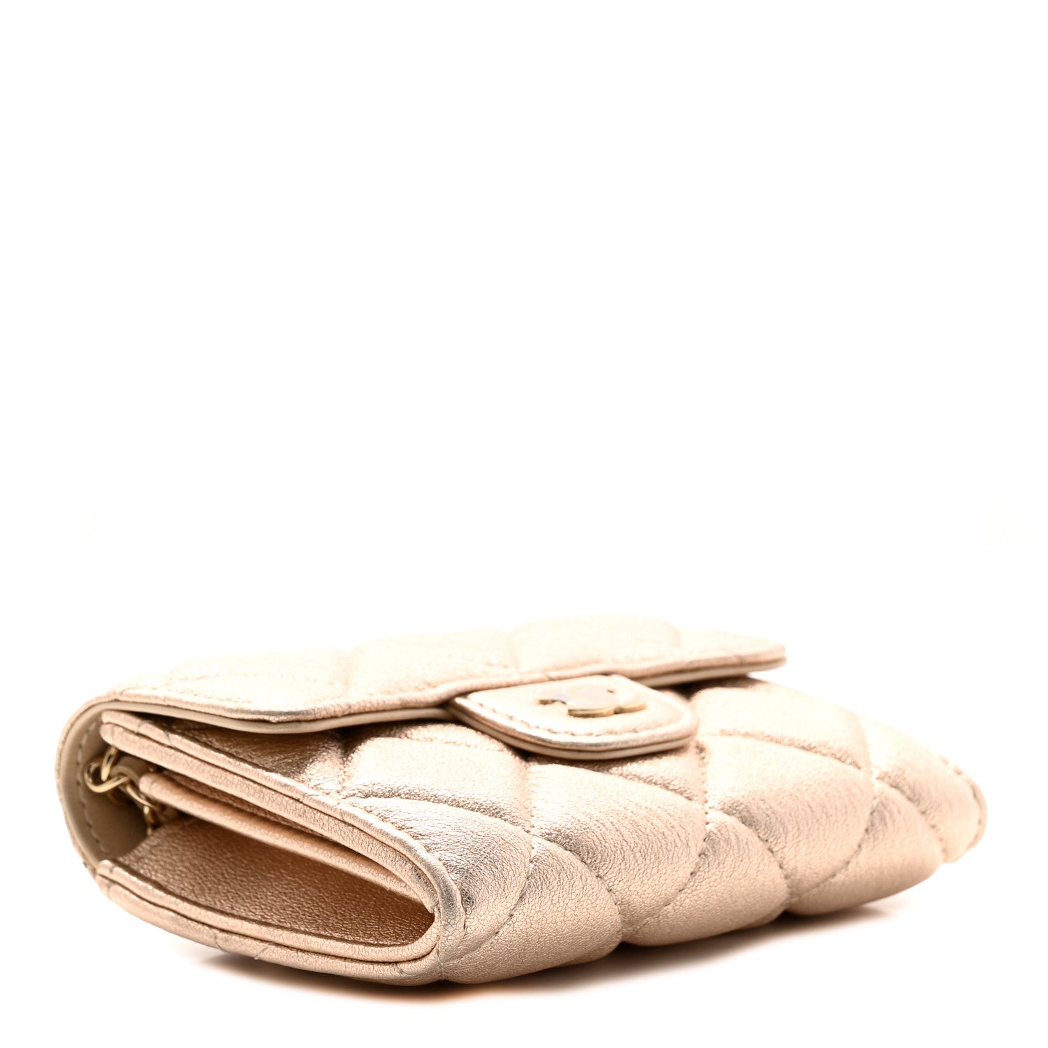 Chanel Metallic Lambskin Quilted Flap Card Holder On Chain Gold 4 of 9
