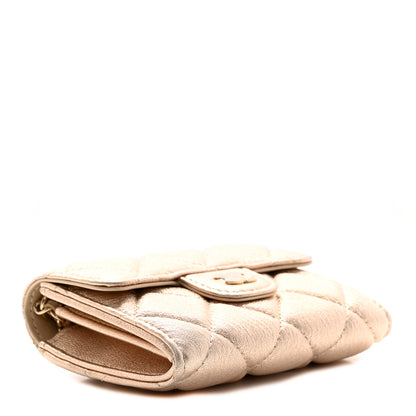 Chanel Metallic Lambskin Quilted Flap Card Holder On Chain Gold 4 of 9